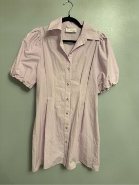 Self contrast  Anthropologie Lilac/pink Puff-Sleeve Mini Shirt Dress Small